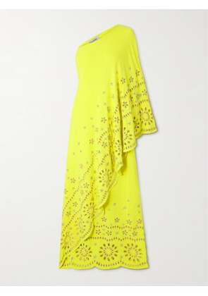 Oscar de la Renta - One-shoulder Embellished Broderie Anglaise Stretch-silk Crepe Gown - Yellow - x small,small,medium,large,x large