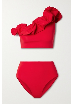 Maygel Coronel - + Net Sustain Merly One-shoulder Ruffled Bikini - Red - One Size,Extended,Petite