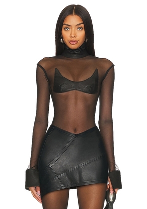 SAMI MIRO VINTAGE x REVOLVE V Mesh Bodysuit in Black. Size XS.