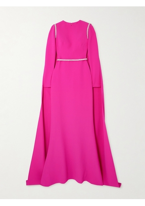 Safiyaa - Ginevra Cape-effect Crystal-embellished Stretch-crepe Gown - Pink - FR34,FR36,FR38,FR40,FR42,FR44,FR46