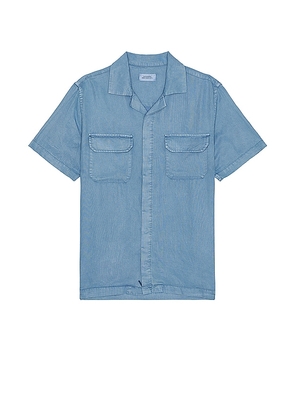 SATURDAYS NYC Gibson Pigment Dyed Short Sleeve Shirt in Blue. Size M, S, XL/1X.