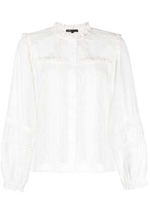 Maje ruffle-detail openwork long-sleeve shirt - White