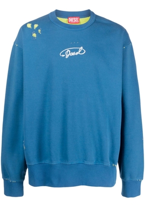 Diesel logo-embroidered ripped cotton sweatshirt - Blue