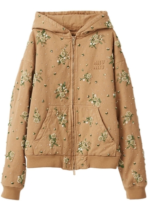 Miu Miu floral-embroidered hooded jacket - Neutrals