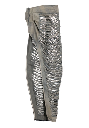 Rick Owens ripped-detail asymmetric denim skirt - Neutrals