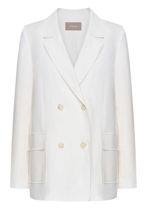 12 STOREEZ matte linen double-breasted blazer - White