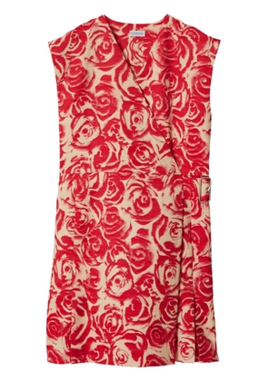 Burberry rose-jacquard wrap minidress - Red