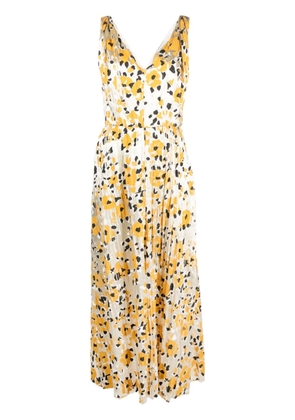 Lanvin floral-print pleated dress - Neutrals