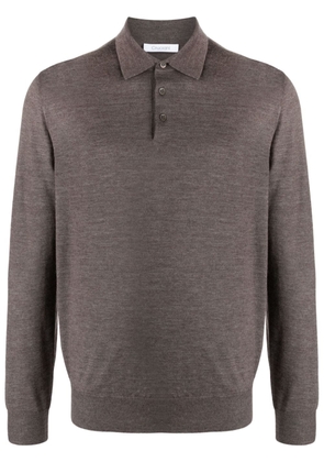 Cruciani fine-knit long-sleeved polo shirt - Brown