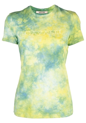 Roberto Cavalli logo-embroidered tie-dye T-shirt - Yellow
