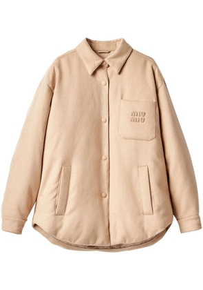 Miu Miu logo-appliqué wool jacket - Neutrals