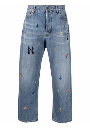 Nick Fouquet embroidered-motif straight-leg jeans - Blue