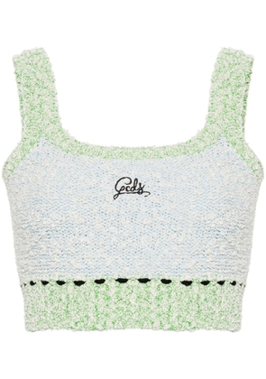 Gcds logo-embroidered bouclé cropped top - Blue