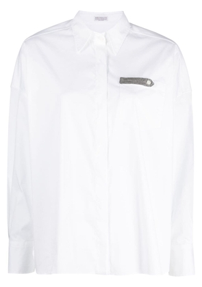 Brunello Cucinelli bead-embellished long-sleeve shirt - White
