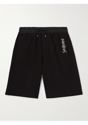 SAINT LAURENT - Straight-Leg Logo-Embroidered Cotton-Jersey Drawstring Shorts - Men - Black - XS