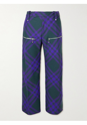 Burberry - Wide-Leg Bleated Checked Virgin Wool Trousers - Men - Blue - IT 48