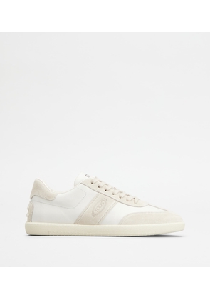 Tod's - Tabs Sneakers in Smooth Leather and Suede, BEIGE,WHITE, 7.5 - Shoes