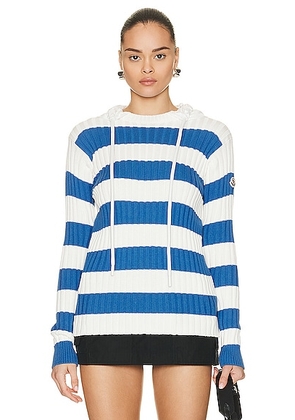 Moncler Striped Hooded Sweater in White & Blue - White. Size L (also in M).