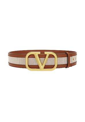 Valentino Garavani V Logo Signature Belt in Bicolor Beige & Selleria - Beige. Size 100 (also in 80, 85, 90).