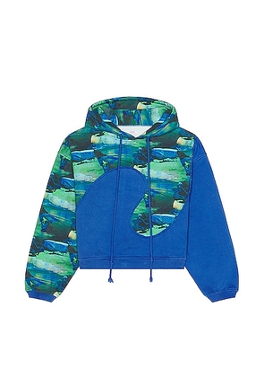 ERL Unisex Printed Swirl Fleece Hoodie Knit in ERL GREEN SUNSET - Blue. Size XL/1X (also in ).