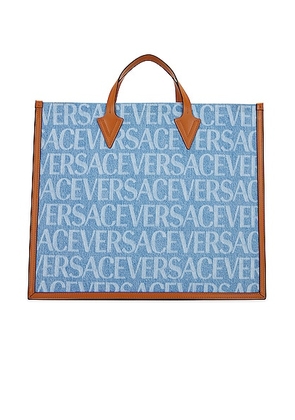VERSACE Large Tote Bag in Blue Denim  Cuoio & Gold - Blue. Size all.