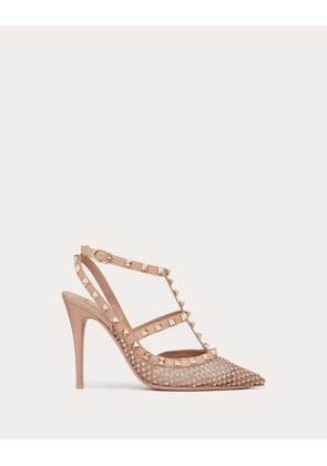 Valentino Garavani ROCKSTUD MESH PUMP WITH CRYSTALS AND STRAPS 100MM Woman ROSE CANNELLE 34