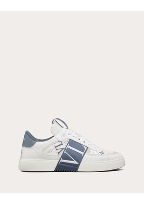 Valentino Garavani VL7N LOW-TOP CALFSKIN AND FABRIC SNEAKER WITH BANDS Man WHITE/BLUE 42.5