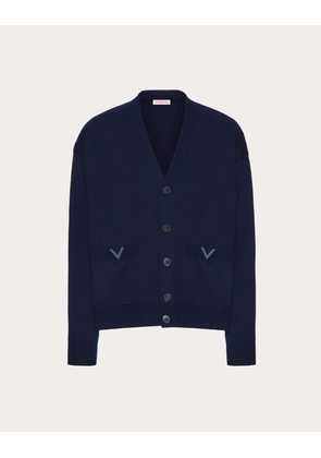Valentino WOOL CARDIGAN WITH RUBBERISED V DETAIL Man NAVY 3XL