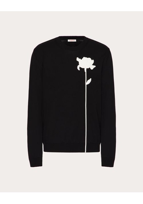 Valentino WOOL CREWNECK JUMPER WITH FLOWER EMBROIDERY Man BLACK L