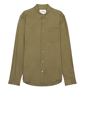 FRAME Brushed Shirt in Khaki Green - Olive. Size M (also in ).