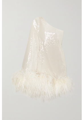 Taller Marmo - Piccolo Ubud One-shoulder Feather-trimmed Sequined Chiffon Dress - Ivory - IT38,IT40,IT42,IT44,IT46,IT48