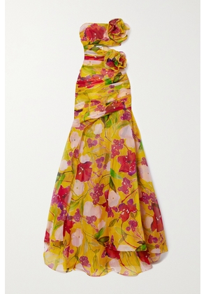 Carolina Herrera - Strapless Cut-out Appliquéd Silk-georgette Gown - Yellow - US2,US4,US6