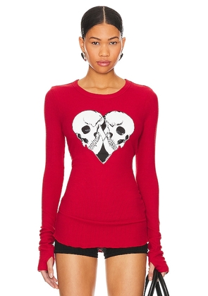 Lauren Moshi Mckinley Skull Heart Top in Red. Size L, M, XL, XS.
