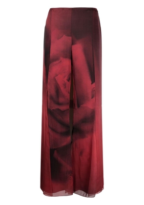 Alberta Ferretti rose-print silk flared trousers