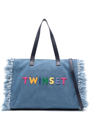 TWINSET logo-lettering denim tote bag - Blue