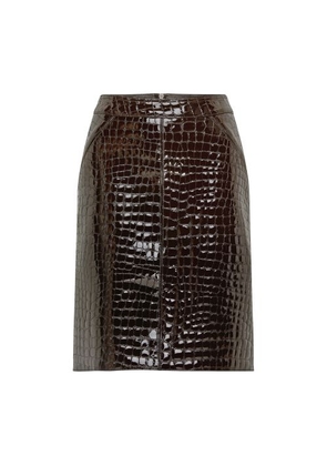 Glossy croco embossed goat leather skirt