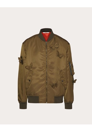 Valentino NYLON BOMBER JACKET WITH EMBROIDERED BUTTERFLIES Man OLIVE 44