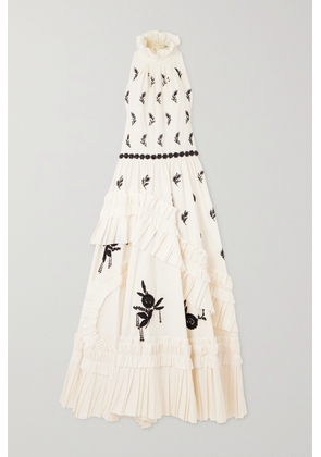 Erdem - Bead-embellished Ruffled Cotton-faille Midi Dress - Ivory - UK 6,UK 8,UK 10,UK 12