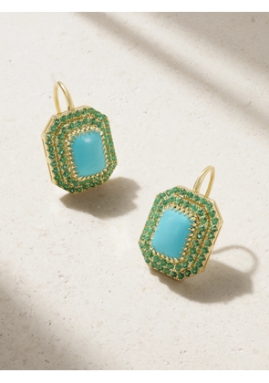 Jenna Blake - 18-karat Gold, Turquoise And Emerald Earrings - Blue - One size