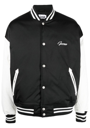 izzue slogan-embroidered baseball jacket - Black