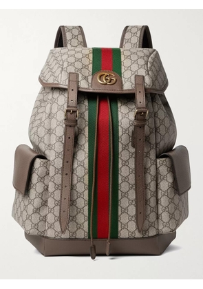 Gucci - Ophidia Leather and Webbing-Trimmed Monogrammed Coated-Canvas Backpack - Men - Brown