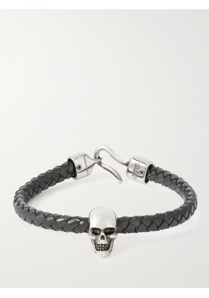 Alexander McQueen - Skull Woven Leather and Silver-Tone Bracelet - Men - Black