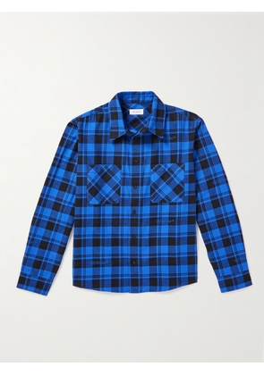 Off-White - Logo-Embroidered Checked Cotton-Flannel Shirt - Men - Blue - S