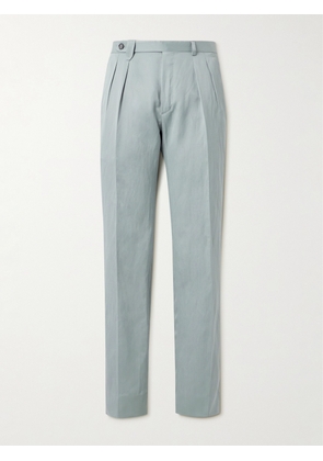 Brioni - Elba Straight-Leg Pleated Silk and Linen-Blend Twill Trousers - Men - Blue - IT 46