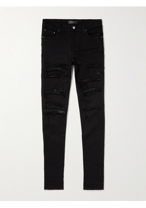 AMIRI - Thrasher Skinny-Fit Leather-Panelled Distressed Jeans - Men - Black - UK/US 28