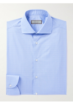 Canali - Cutaway-Collar Checked Cotton-Poplin Shirt - Men - Blue - EU 38