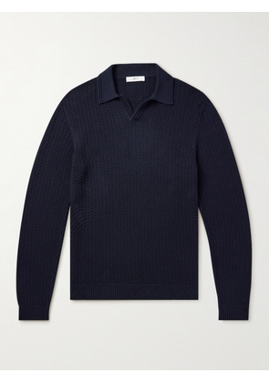 Mr P. - Textured Organic Cotton Polo Shirt - Men - Blue - XS