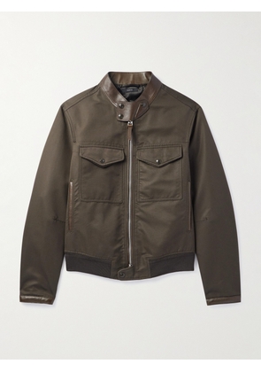 TOM FORD - Leather-Trimmed Cotton-Blend Bomber Jacket - Men - Green - IT 46