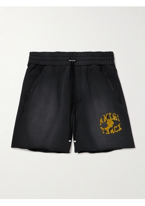 AMIRI - Straight-Leg Logo-Flocked Distressed Cotton-Jersey Drawstring Shorts - Men - Black - XS