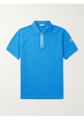 Moncler - Logo-Appliquéd Grosgrain-Trimmed Cotton-Piqué Polo Shirt - Men - Blue - XS